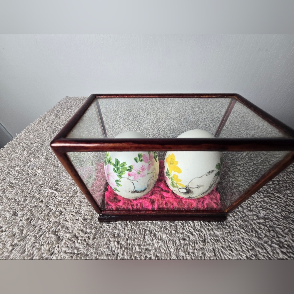 Decorative Two Floral Egg Set with Display Case - Picture 3 of 10